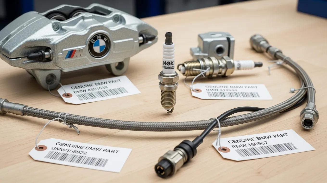Close-up of high-quality OEM parts for European vehicles on a workbench